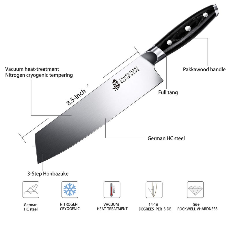 TUO سكين كيريتسوكه TUO - سكين شيف كيريتسوكه بطول 8.5 بوصة - سكين خضار ولحم ياباني - فولاذ ألماني HC - مقبض باكاوود كامل - سلسلة بلاك هوك مع علبة هدايا - Image 3